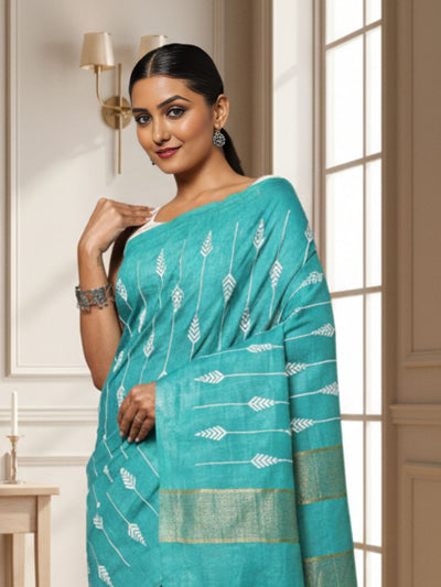 Eri Silk Rama Green Saree Handcrafted