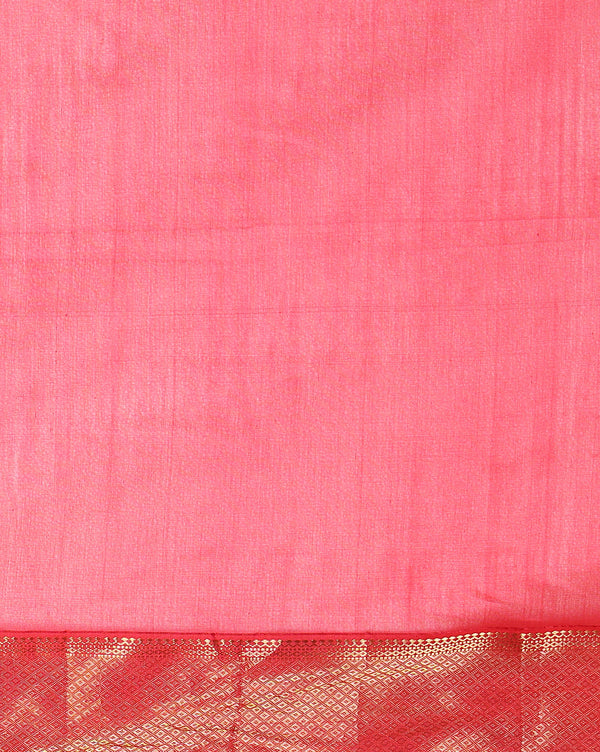 Glossy Maheshwari Silk Pure Handloom Saree Red