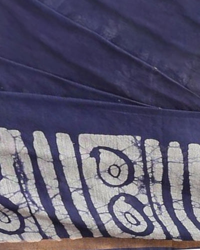 Wax Batik Hand Dyed Kota Silk Saree Slate Blue