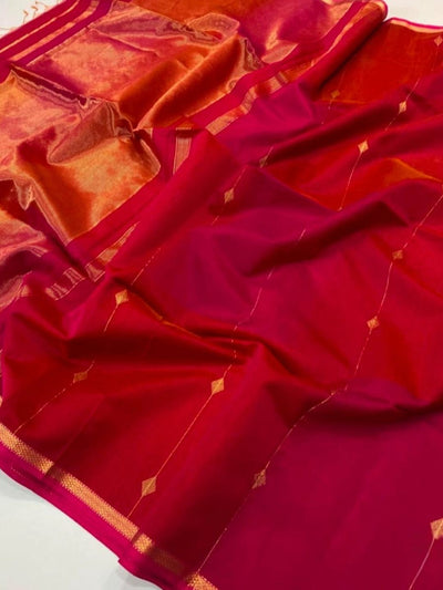 Indiehaat | Maheshwari Silk Red Zari Buta Saree