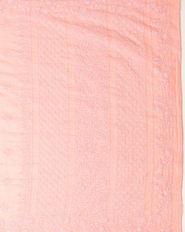 Blush Chikankari Kota Doria Saree Light Peach Handcrafted