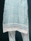 IndieHaat Kota Doria Blue Suit Handblock Print 3/4th Sleeve