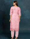 Indiehaat Kota Doria Red Suit Handblock Printed 3/4th Sleeve