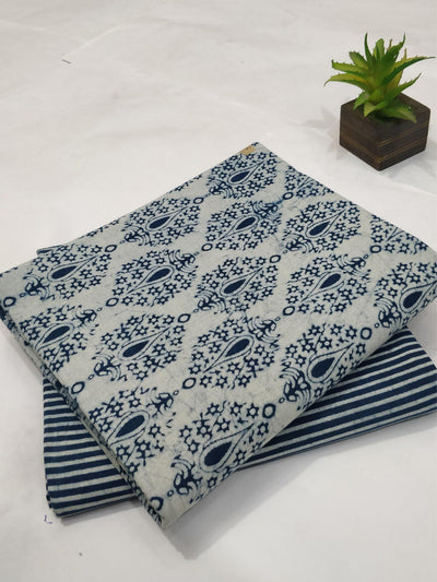 Blockprinted Pure Cotton Melodic White Suit (Top+Bottom)