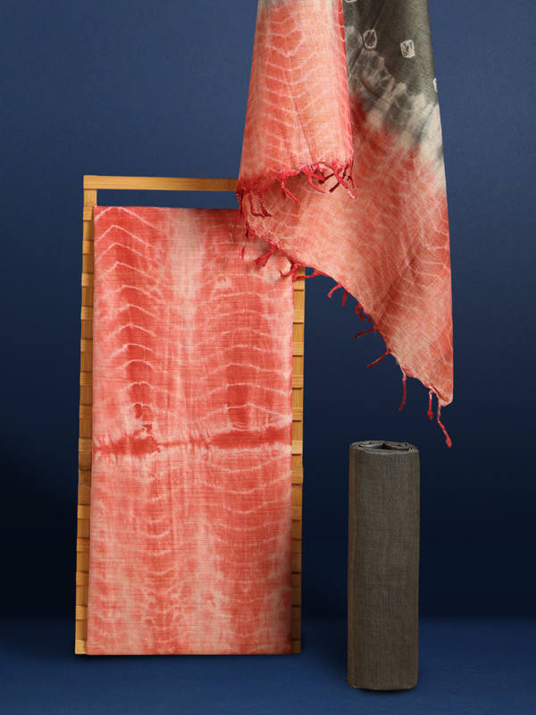 Bandhani & Shibori Khadi Silk Pink Suit