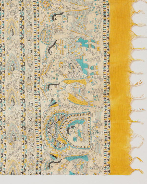 Bold Madhubani Wax Batik Hand Dyed Khadi Silk Beige Suit