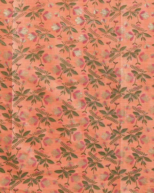 Printed Khadi Silk Peach Suit