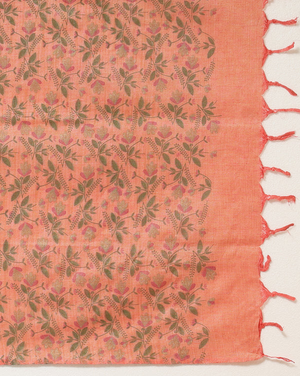 Printed Khadi Silk Peach Suit