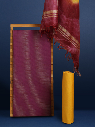 Katan Silk Shibiori Dyed Purple Suit