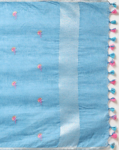 Indiehaat | Pure Linen Embroidered Suit Piece Blue