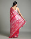 Crimson Slub Linen Wax Batik Handcrafted Saree Red