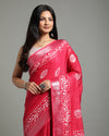 Crimson Slub Linen Wax Batik Handcrafted Saree Red