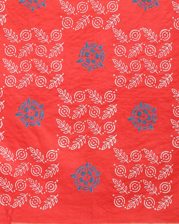 Katan Silk Splendid Blockprint Red Green Suit