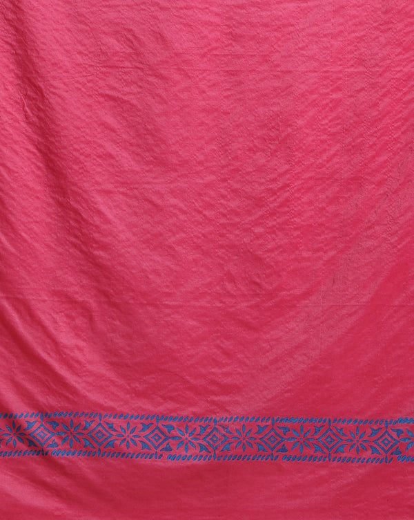 Katan Silk Gorgeous Suit (T+B+D)s Magenta Blockprinted