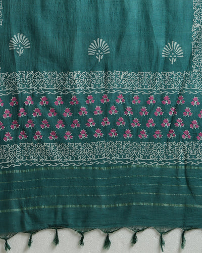 Katan Silk Gleaming Blockprint Green Suit