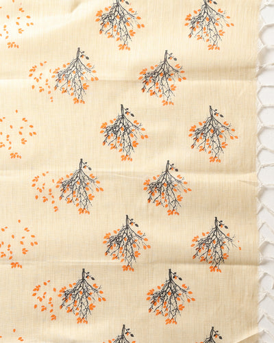 Blossom Blockprinted Khadi Silk Leafy Beige Suit