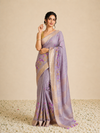 IndieHaat | Banswara Silk Lavendar Saree Digital Embroidery Lotus Design Running Blouse