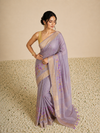 IndieHaat | Banswara Silk Lavendar Saree Digital Embroidery Lotus Design Running Blouse