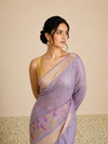 IndieHaat | Banswara Silk Lavendar Saree Digital Embroidery Lotus Design Running Blouse