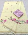 Alluring Yellow Kota Doria Cotton Floral Embroidery Saree