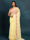 Kota Doria Pastel Yellow Saree Embroidery