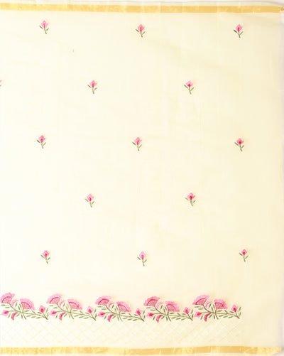 Kota Doria Pastel Yellow Saree Embroidery