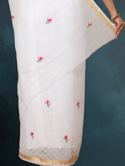 Kota Doria White Saree Embroidery