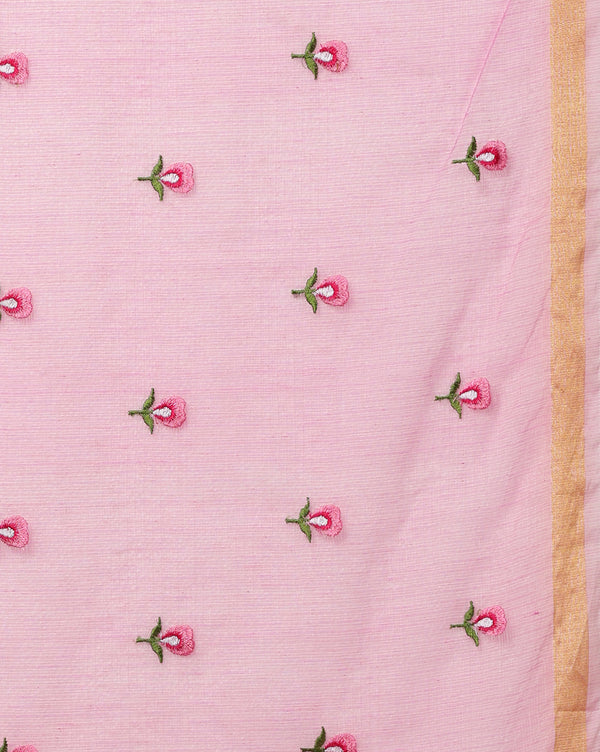 Kota Doria Light Pink Saree Embroidery