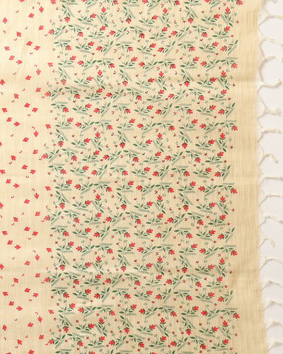 Blossom Floral Blockprinted Khadi Silk Beige Suit