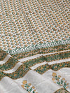 Indiehaat | Blockprint Chanderi Silk Saree Beige | Elegance in Silk