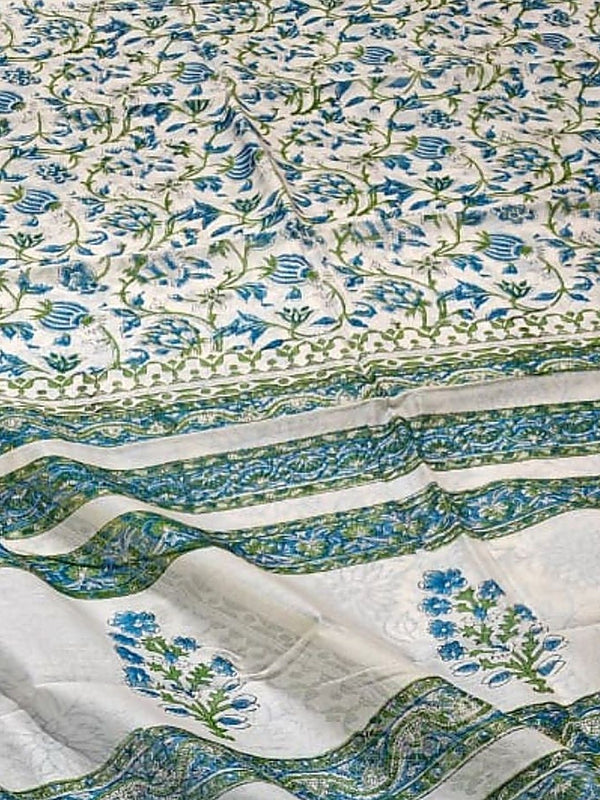 Indiehaat | Blockprint Chanderi Silk Saree Beige | Elegance in Silk