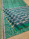 Indiehaat | Blockprint Chanderi Silk Saree Green | Elegance in Silk