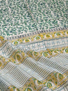 Indiehaat | Blockprint Chanderi Silk Saree Green | Elegance in Silk