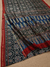 Indiehaat | Ajrakh Printed Chanderi Silk Saree Black | Serenity in Silk