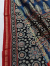 Indiehaat | Ajrakh Printed Chanderi Silk Saree Black | Serenity in Silk