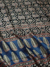 Indiehaat | Ajrakh Printed Chanderi Silk Saree Black | Serenity in Silk