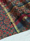 Indiehaat | Ajrakh Printed Chanderi Silk Saree Blue | Serenity in Silk