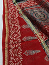 Indiehaat | Ajrakh Printed Chanderi Silk Saree Red | Serenity in Silk