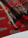 Indiehaat | Ajrakh Printed Chanderi Silk Saree Red | Serenity in Silk
