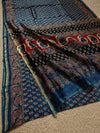 Indiehaat | Ajrakh Printed Chanderi Silk Saree Blue | Serenity in Silk