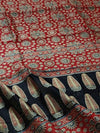 Indiehaat | Ajrakh Printed Chanderi Silk Saree Red | Serenity in Silk