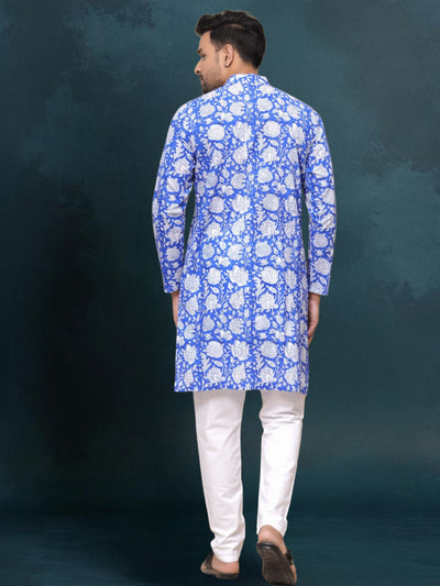 Indiehaat | Royal Reflection BlockPrinted Cotton Kurta Pyjama Serene Blue