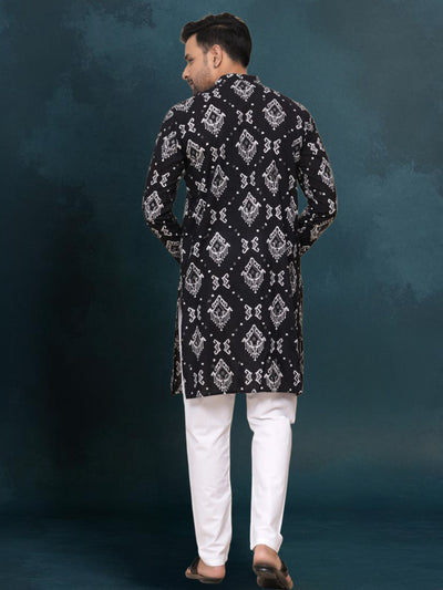 Indiehaat | Royal Reflection BlockPrinted Cotton Kurta Pyjama Matte Black