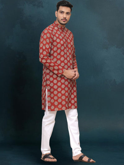 Indiehaat | Royal Reflection BlockPrinted Cotton Kurta Pyjama Classic Maroon