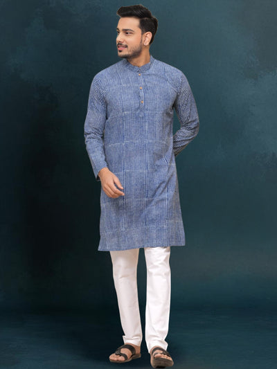 Indiehaat | Royal Reflection BlockPrinted Cotton Kurta Pyjama Clear Blue