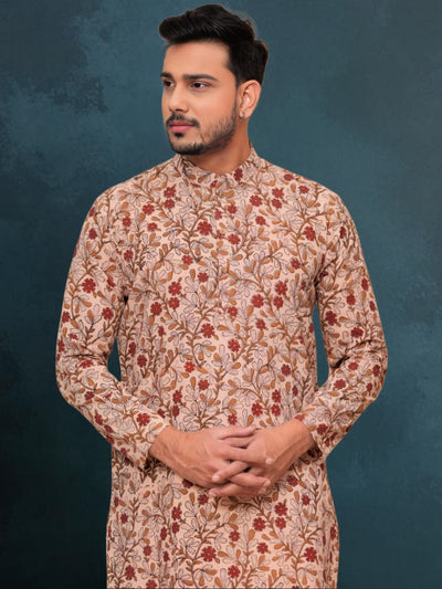 Indiehaat | Royal Reflection BlockPrinted Cotton Kurta Pyjama Calm Beige