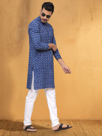 Indiehaat | Royal Reflection BlockPrinted Cotton Kurta Pyjama Dark Blue