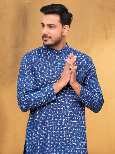 Indiehaat | Royal Reflection BlockPrinted Cotton Kurta Pyjama Dark Blue
