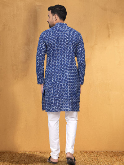 Indiehaat | Royal Reflection BlockPrinted Cotton Kurta Pyjama Dark Blue