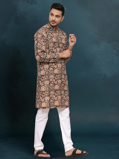 Indiehaat | Royal Reflection BlockPrinted Cotton Kurta Pyjama Raisin Black
